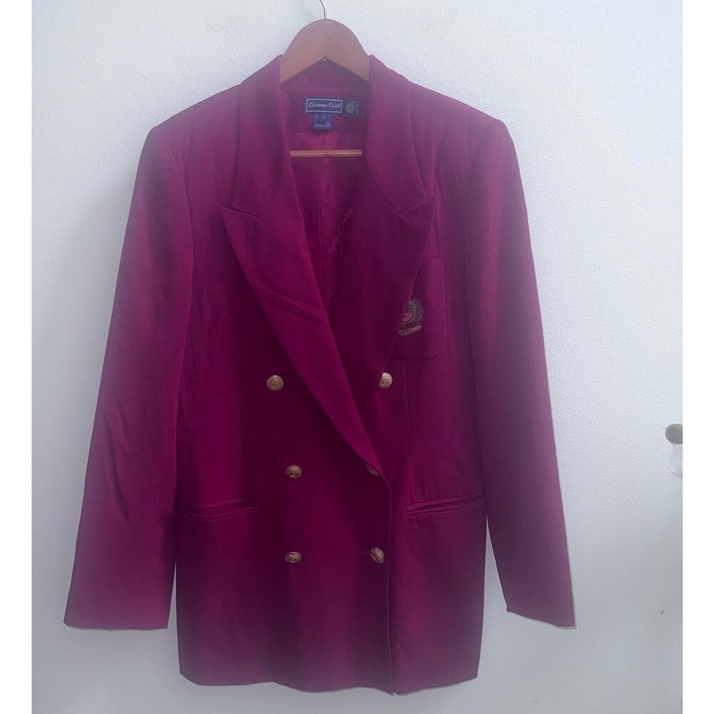 Red Wool‎ Double Crested Logo Blazer Size 10 Charter Club Gold Buttons Old Money